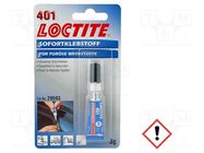 Cyanoacrylate adhesive; colourless; tube; LOCTITE 401; 2÷180s LOCTITE