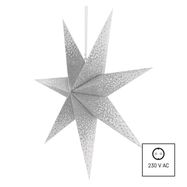LED paper star with silver glitter in the centre, hanging, white, 60 cm, indoor, EMOS