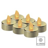 LED decoration – 6x tealight, gold, 6x CR2032, indoor, vintage, EMOS