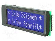 Display: LCD; alphanumeric; FSTN Positive; 16x2; 68x26.8mm; LED DISPLAY VISIONS