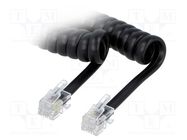 Cable: telephone; coiled,interlaced; RJ9 plug,both sides; black BQ CABLE