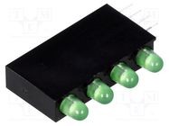 LED; in housing; 3mm; No.of diodes: 4; green; 20mA; 80°; 1.6÷2.6V LUCKYLIGHT