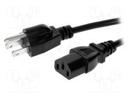 Cable; 3x18AWG; IEC C13 female,NEMA 5-15 (B) plug; PVC; 1.5m 