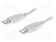 Cable; USB 2.0; USB A plug,both sides; 3m; grey; Core: CCA BQ CABLE