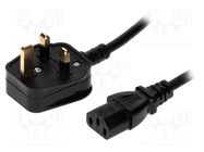 Cable; 3x0.75mm2; BS 1363 (G) plug,IEC C13 female; PVC; 2m; black 