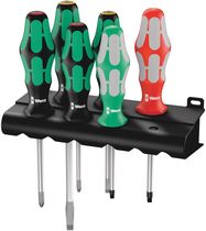 334/368/6 Screwdriver set and rack, 1 x PH 1x80; 1 x PH 2x100; 1 x 1.2x6.5x150; 1 x 0.8x4.0x100; 1 x # 1x80; 1 x # 2x100, Wera