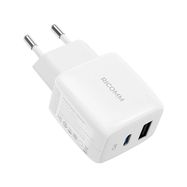 Wall Charger 25W PD Ricomm RC252 EU, 1xUSB-A, 1xUSB-C + 2.1m USB-C Cable, Ricomm