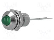 Indicator: LED; prominent; green; Ø8.2mm; IP40; for PCB; brass 