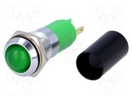 Indicator: LED; recessed; green; 230VAC; Ø14.2mm; IP67; metal 