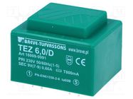 Transformer: encapsulated; 6VA; 230VAC; 9V; 666.6mA; PCB; IP00; TEZ BREVE TUFVASSONS