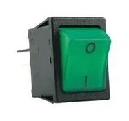 ROCKER SW, DPST, 20A, 250VAC, GRN, PANEL