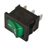 ROCKER SW, SPST, 12VDC, GREEN, PANEL