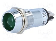 Indicator: LED; recessed; green; 12VDC; Ø14.2mm; IP40; brass 