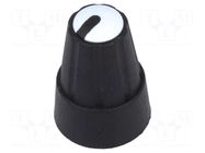 Knob; miniature; plastic; Øshaft: 6mm; Ø13x19mm; black; white SR PASSIVES