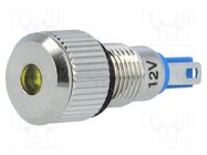 Indicator: LED; flat; yellow; 12VDC; Ø8mm; IP67; for soldering ONPOW