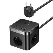 Wall charger Baseus PowerCombo 3AC+2U+2C 30W, 1.5m (black), Baseus