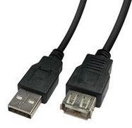 USB CABLE, 2.0 TYPE A PLUG-RCPT, 3M, BLK