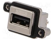 Connector: USB A; socket; MUSB; for panel mounting,screw; THT AMPHENOL COMMUNICATIONS SOLUTIONS