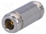 Coupler; N socket,both sides; straight; 50Ω; PTFE; gold-plated 