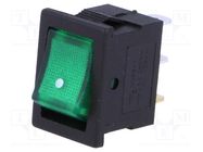 ROCKER; SPST; Pos: 2; ON-OFF; 3A/250VAC; green; neon lamp; 35mΩ 