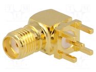 Connector: SMA; socket; female; angled 90°; 50Ω; THT; on PCBs; PTFE AMPHENOL RF