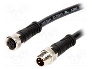 Cable: for sensors/automation; M8-M8; male; female; PIN: 4; plug 