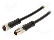 Cable: for sensors/automation; M8-M8; male; female; PIN: 3; plug 