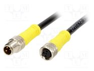 Cable: for sensors/automation; M8-M8; male; female; PIN: 3; plug 