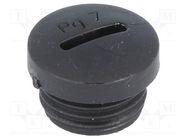 Stopper; PG7; polyamide; black; H: 10mm; Øout: 14.8mm 