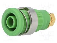 Connector: 4mm banana; socket; 32A; green; gold-plated; 32mm SCHÜTZINGER