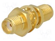 Coupler; SMA female,both sides; straight; 50Ω; PTFE; gold-plated 