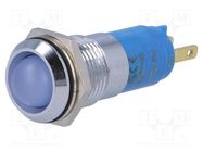 Indicator: LED; recessed; blue; 230VAC; Ø14.2mm; IP67; metal 