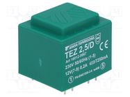 Transformer: encapsulated; 2.5VA; 230VAC; 12V; 208.3mA; PCB; IP00 BREVE TUFVASSONS