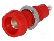 Connector: 4mm banana; socket; 50VDC; 10A; 28.5mm; red; soldered DELTRON