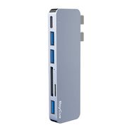 Hub 6w2 RayCue 2x USB-C do Thunderbolt 3 + 3x USB-A 3.0 5Gbps + SD/TF 2.0 (szary), RayCue