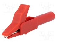 Crocodile clip; 15A; red; Grip capac: max.12mm; Socket size: 4mm AXIOMET