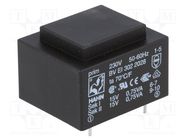 Transformer: encapsulated; 1.5VA; 230VAC; 15V; 15V; 50mA; 50mA; PCB HAHN