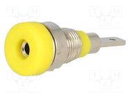 Connector: 2mm banana; socket; 10A; 23mm; yellow; on panel,screw 