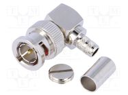 Connector: BNC; plug; male; angled 90°; 75Ω; crimped; for cable; POM AMPHENOL RF