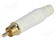 Connector: RCA; plug; male; straight; soldering; white; gold-plated AMPHENOL