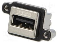 Connector: USB A; socket; MUSB; for panel mounting,screw; THT AMPHENOL COMMUNICATIONS SOLUTIONS