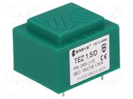 Transformer: encapsulated; 1.5VA; 230VAC; 15V; 100mA; PCB; IP00 BREVE TUFVASSONS