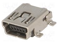 Connector: USB B mini; socket; on PCBs; SMT; PIN: 5; horizontal TE Connectivity