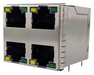 RJ45 CONN, R/A JACK, 8P8C, 2STACK, TH