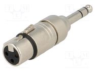 Adapter; Jack 6,3mm plug,XLR female; stereo; PIN: 3 NEUTRIK