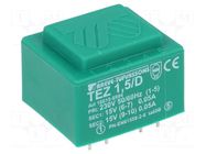 Transformer: encapsulated; 1.5VA; 230VAC; 15V; 15V; 5mA; 50mA; PCB BREVE TUFVASSONS
