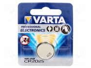 Battery: lithium; CR2025,coin; 3V; non-rechargeable; Ø20x2.5mm VARTA