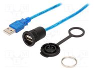 Cable; USB 2.0,with cap; USB A socket,USB A plug; 1m; IP65 ENCITECH