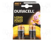 Battery: alkaline; AAA,R3; 1.5V; non-rechargeable; 4pcs; BASIC DURACELL