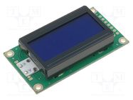 Display: LCD; alphanumeric; STN Negative; 8x2; blue; 58x32x13.2mm RAYSTAR OPTRONICS